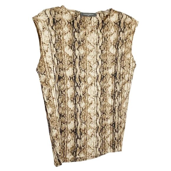 Sandro Ferrone Women’s Snake Skin Print Sleeveless Pleated Silk Blouse Top S/M - Picture 2 of 8